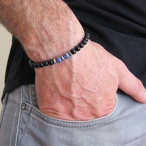 Bracciale da uomo, bracciale in onice nero, gioielli da uomo, bracciale con perline di lapislazzuli, regalo per lui