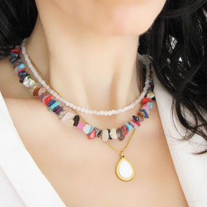 Gemstone Beaded Necklace, Crystal Chip Necklace, Mixed Crystal Necklace, Colorful Necklace