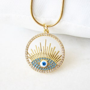 Blue Evil Eye Necklace, Gold Evil Eye Pendant, Protection Necklace