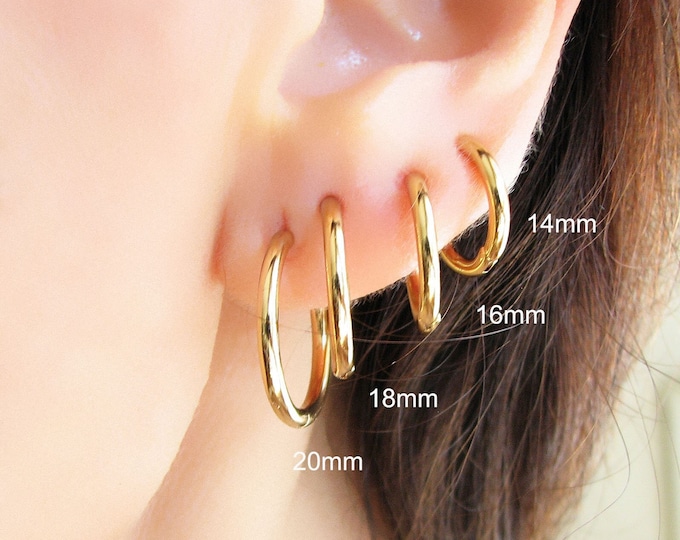 Gold Hoop Earrings, 18K Gold Filled Huggies, Small-Large Hoops, Waterproof