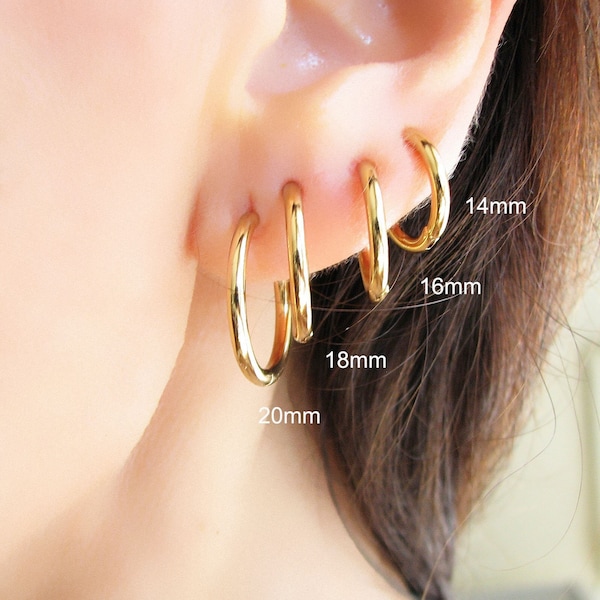 Gold Hoop Earrings, 18K Gold Filled Huggie Earrings, Small-Large Hoops, Waterproof Earrings