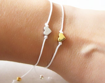 Heart Bracelet, Adjustable Cord Bracelet for Women