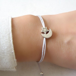 Moon and Star bracelet, Adjustable String Bracelet, Crescent moon bracelet, Celestial bracelet, Friendship bracelet, Gift for her