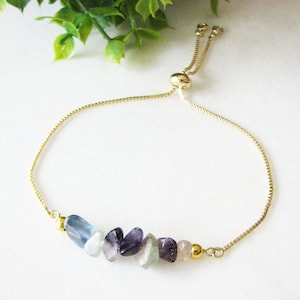 Rainbow Fluorite Bracelet, Gemstone Beaded Bracelet, Adjustable Bracelet