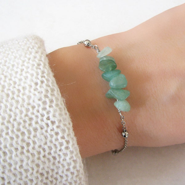 Green Aventurine Bracelet, Gemstone Bracelet, Crystal Chip Bracelet