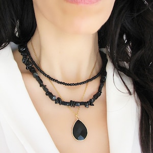 Schwarz Onyx Halskette, natürliche Edelstein Perlen Halskette, Onyx Schmuck, schwarze Halskette