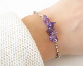 Purple Amethyst Bracelet, February Birthstone Jewelry, Gemstone Beaded Bracelet, Amethyst Jewelry