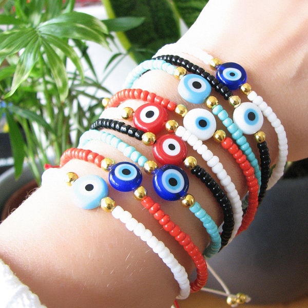 Evil Eye Bracelet, Beaded Bracelet, Evil Eye Jewelry, Friendship Bracelet String