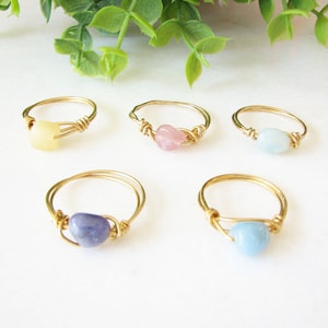 Gold Gemstone Rings, Crystal Wire Wrapped Ring, Handmade Jewelry, Gift For Her
