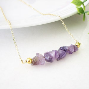 Amethyst Necklace, February Birthstone Necklace, Gemstone Bar Necklace, Crystal Jewelry
