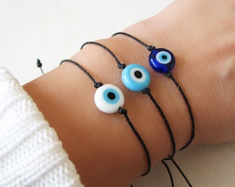 Evil Eye Bracelet Men, Evil Eye Jewelry for Women, Black Cord Bracelet, Friendship Bracelet