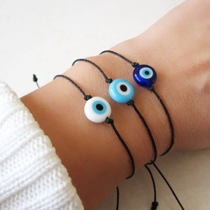 Evil Eye Bracelet Men, Evil Eye Jewelry for Women, Black Cord Bracelet, Friendship Bracelet