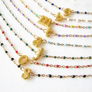 Collar de cuentas, collar con inicial de oro personalizado, gargantilla de cadena de oro
