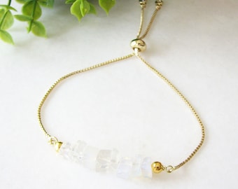 Moonstone Bracelet, Gold Chain