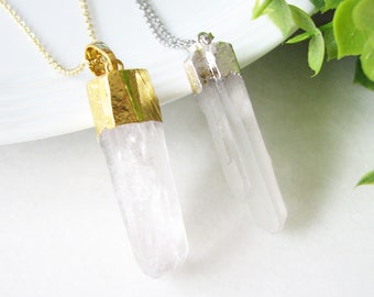 Clear Quartz Necklace, Crystal Necklace, Gemstone Crystal Point Necklace