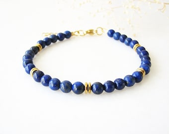 Lapis Lazuli Bracelet, Blue Beaded Mens Bracelet