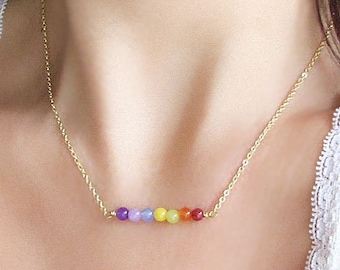 Chakra Necklace, Jade Necklace, Chain Crystal Necklace, Beaded  Jewelry