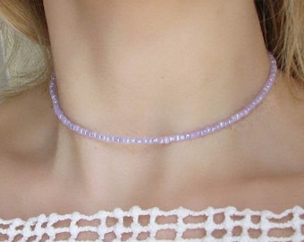 Seed Bead Choker, Seed Bead Necklace, Purple Choker, Beaded Jewelry