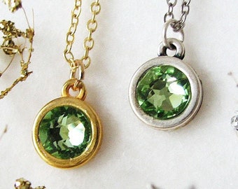 August Birthstone Necklace, Peridot Crystal Necklace, Birthstone Jewelry