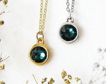 Cz Necklace, May Birthstone Necklace, Birthstone Jewelry, Green Crystal Solitaire Necklace