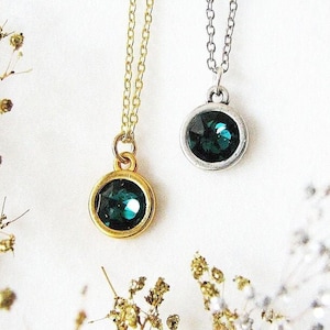 Cz Necklace, May Birthstone Necklace, Birthstone Jewelry, Green Crystal Solitaire Necklace
