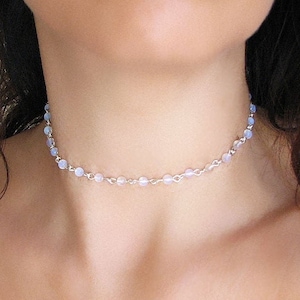 Moonstone Necklace, Beaded Choker, Moonstone Jewelry, Gemstone Necklace