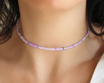 Purple Beaded Choker Necklace for Women