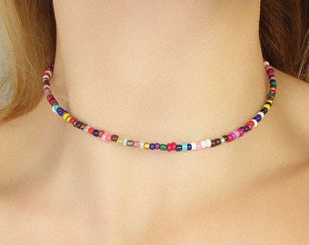 Seed Bead Necklace, Beaded Necklace, Choker Necklace