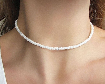 Beaded Necklace, Pearl White Choker Necklace, Dainty Necklace