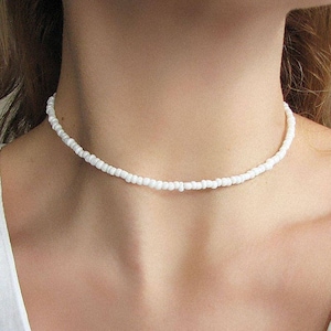 Beaded Necklace, Pearl White Choker Necklace, Dainty Necklace