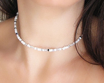 Silver Beaded Choker Necklace, White Seed Bead Jewelry - Etsy