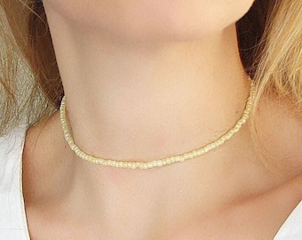 Gold Choker Necklace, Gold Beaded Choker, Dainty Seed Bead Jewelry