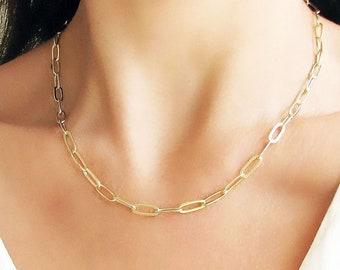 Gold Paperclip Chain Necklace, Link Chain, 18K Gold Filled