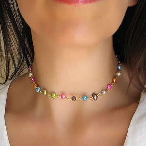 Freshwater Pearl Necklace, Multi Color June Birthstone Necklace, Beaded Necklace