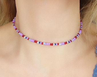 Colorful Beaded Choker Necklace for Women, Stainless Steel