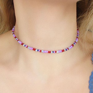Beaded Choker Necklace, Seed Bead Jewelry, Summer Necklace, Colorful Necklace