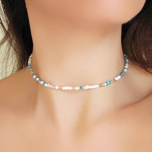 White Beaded Choker, Multi Color Choker Necklace, Seed Bead Choker, Seed Bead Necklace