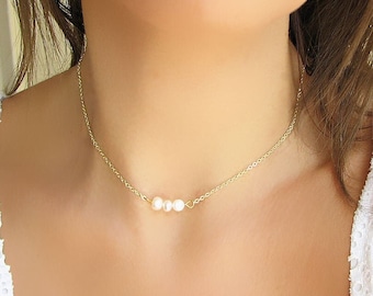 Pearl Bead Necklace, Dainty Pearl Necklace, Bridesmaid Gifts Jewelry, Valentine Gift Ideas