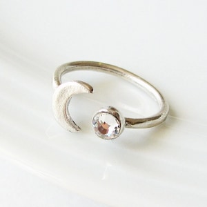 Crescent Moon Ring, Moon Jewelry, Celestial Ring, Silver Adjustable Minimalist Ring