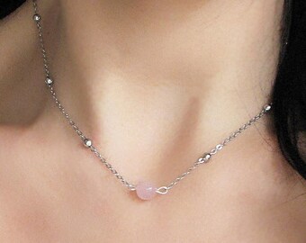 Collier Et Bracelet Vintage Années 70 En Quartz Rose Et Nacre - Occasion, Style Rétro Bohème