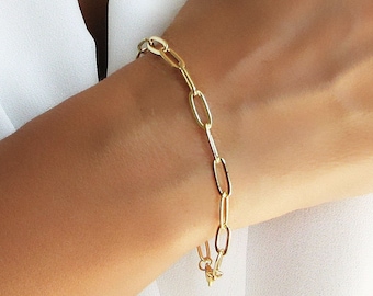 Gold Chain Bracelet, Paperclip Chain, Link Bracelets for Women