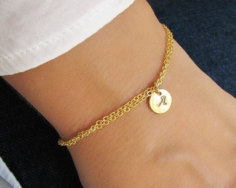 Disc Bracelet With Initials, Gold Initial Bracelet, Bridesmaid Gifts