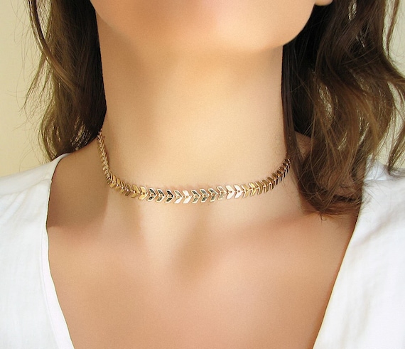 Gold Chain Necklace Chevron Necklace Gold Choker Necklace Chain
