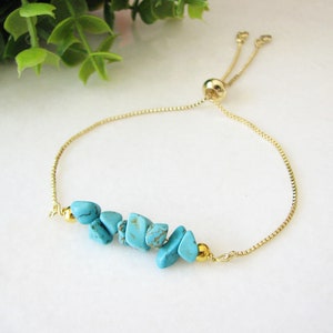 Turquoise Bracelet, December Birthstone Jewelry, Gemstone Bead Bracelet, Adjustable Chain Bracelet