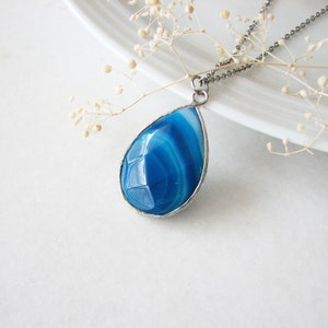 Collar colgante de ágata azul, collar de lágrima de piedra preciosa natural, collar azul imagen 5