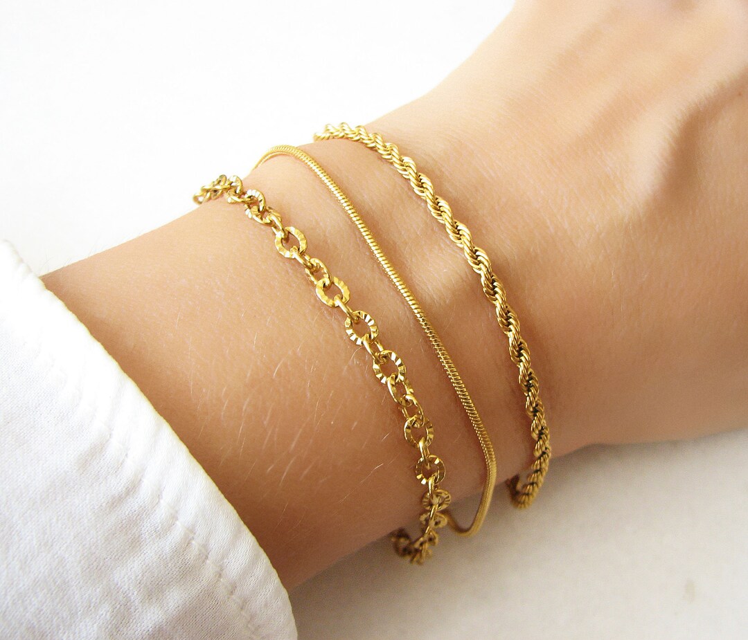 Buy Gold Chain Bracelet, Dainty Gold Bracelet, Snake Chain, Rope Chain  Online in India