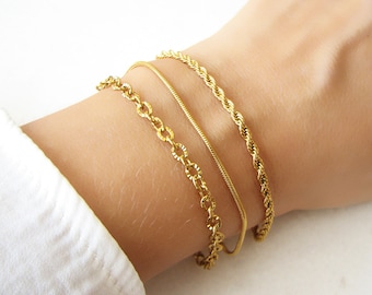 Gold Chain Bracelet, Dainty Gold Bracelet, Snake Chain, Rope Chain