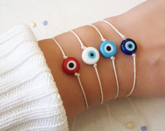 Evil Eye Bracelet, Friendship Bracelet, Evil Eye Jewelry, White String Bracelet