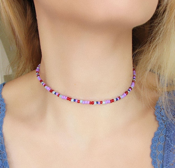 Beaded Choker Necklace Seed Bead Jewelry Summer Necklace Colorful Necklace Etsy Ireland