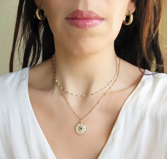 Sun Necklace, Mother of Pearl Jewelry, Shell Pendant